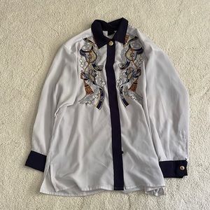 White Navy Button Down